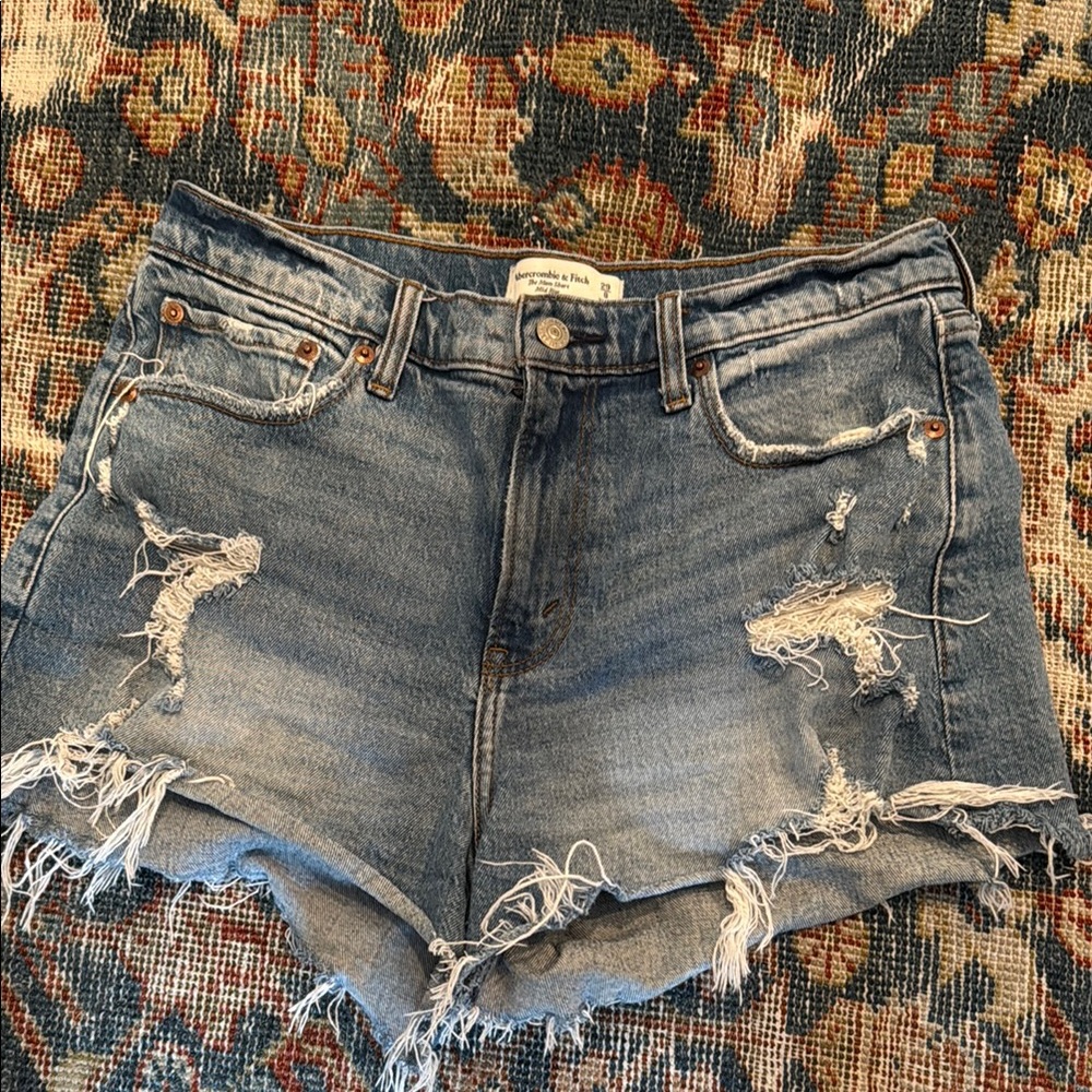 American Eagle Outfitters Blue Jean Shorts Distressed High-Waisted